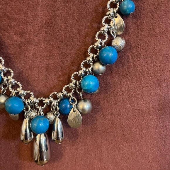 WHBM White House Black Market Silver Turquoise Blue Necklace and Bracelet Set - Picture 2 of 5